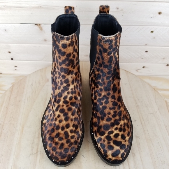 Rebecca Minkoff Sabeen Too 6 US Chelsea Booties Leopard Print Cow Fur Boots NEW - Picture 2 of 12